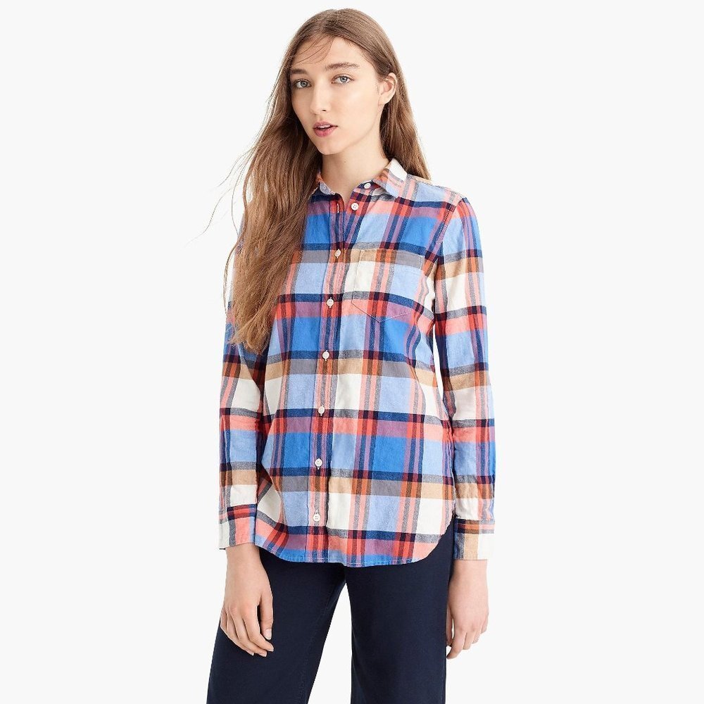 J. CREW perfect fit pacey plaid button up top